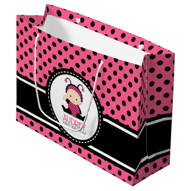 Grand Sac Cadeau Baby Pink Ladybug premier Baby shower d'anniversai (Devant Angle)