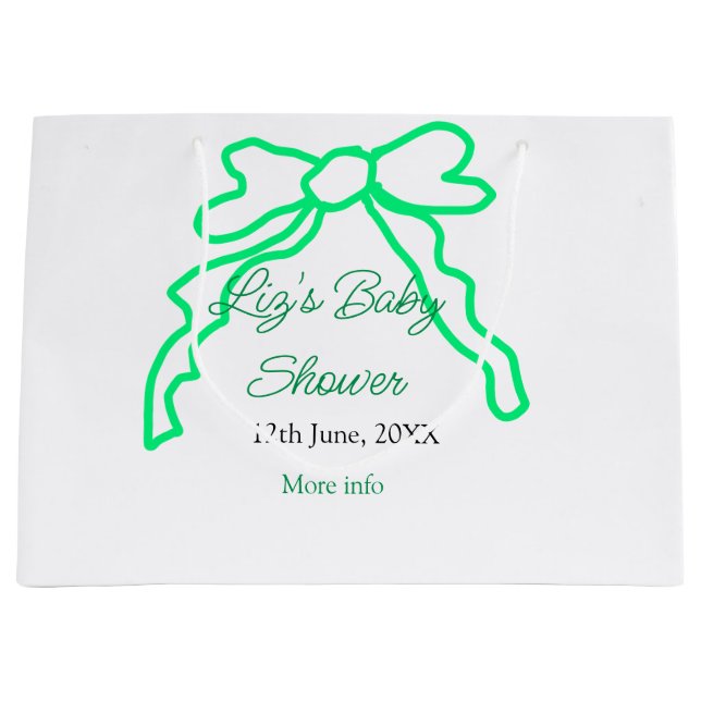 Grand Sac Cadeau Baby shower à griffes arc vert ajouter nom date mo (Devant)