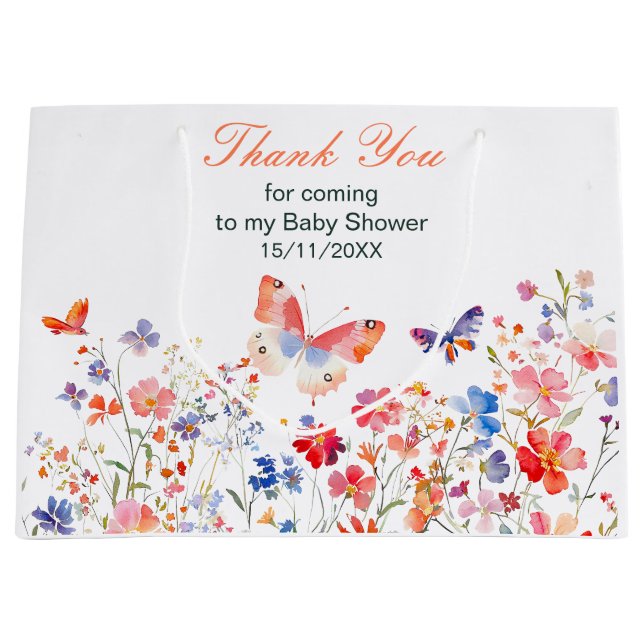 Grand Sac Cadeau Baby shower à papillons floraux d'été (Devant)