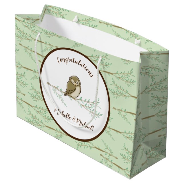 Grand Sac Cadeau Baby shower animal de Owl Woodland (Dos Angle)