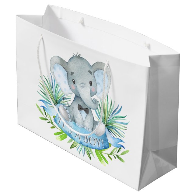 Grand Sac Cadeau Baby shower bébé éléphant mignon garçon (Dos Angle)