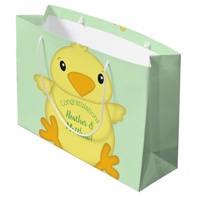 Grand Sac Cadeau Baby shower blanc vert (Dos Angle)