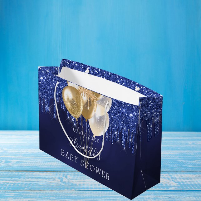 Grand Sac Cadeau Baby shower bleu marine or parties scintillant gou (Créateur téléchargé)