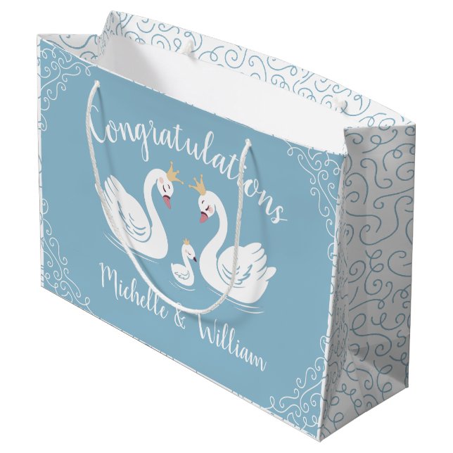 Grand Sac Cadeau Baby shower Blue Boy Swan (Dos Angle)