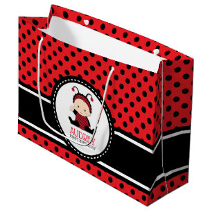 Grand Sac Cadeau Baby shower d'anniversaire de coccinelle rouge de