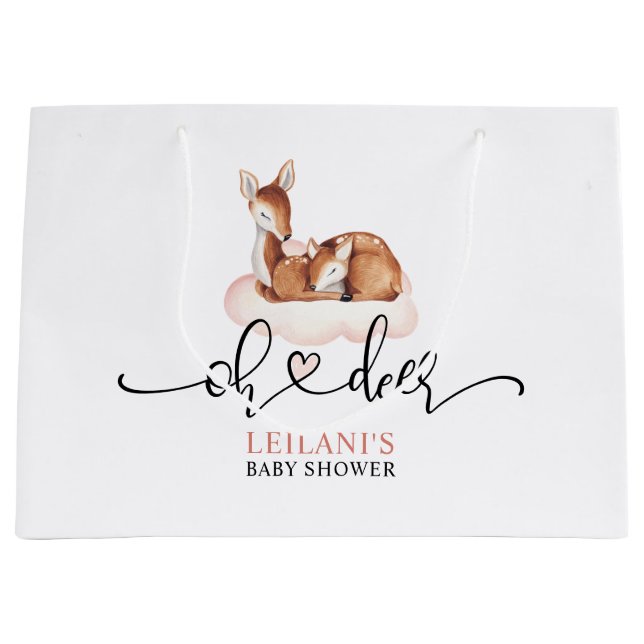Grand Sac Cadeau Baby shower d'aquarelle rose Cloud Oh Deer (Devant)