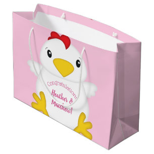 Grand Sac Cadeau Baby shower de poulet ferme rose