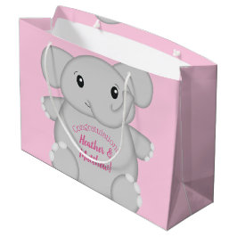 Grand Sac Cadeau Baby shower d'éléphant rose