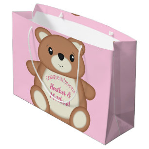 Grand Sac Cadeau Baby shower d'ours en peluche rose