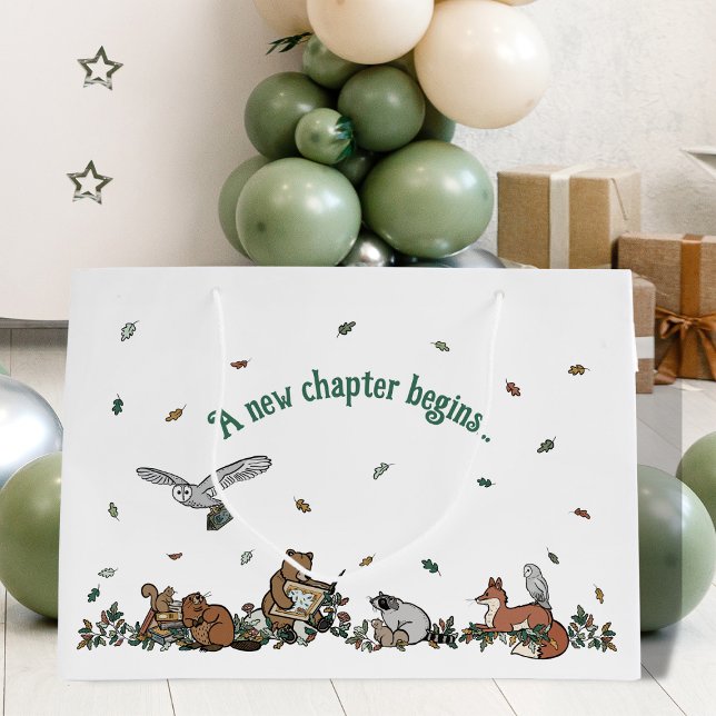 Grand Sac Cadeau Baby shower du livre de récits de Woodland (A New Chapter Begins - Baby Shower Gift Bag)