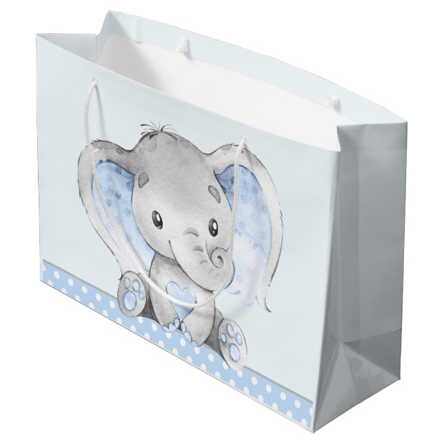 Grand Sac Cadeau Baby shower éléphant bébé garçon (Dos Angle)