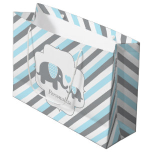 Grand Sac Cadeau Baby shower Eléphants blanc, bleu et gris