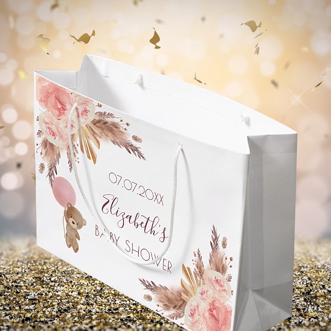 Grand Sac Cadeau Baby shower en peluche fleurie pampas herbe blush  (Créateur téléchargé)