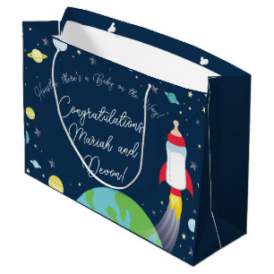 Grand Sac Cadeau Baby shower Espace Extérieur Bouteille Fusée Navir