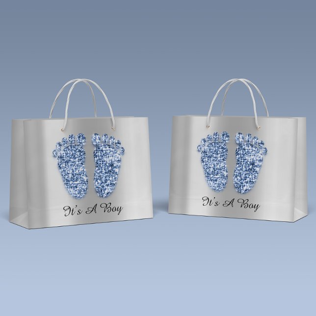 Grand Sac Cadeau Baby shower Feet C'est un garçon Blue Navy Argent (Créateur téléchargé)