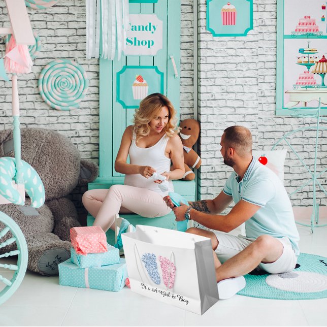 Grand Sac Cadeau Baby shower Feet C'est une fille rose Bleu Twins (Baby Shower Feet It’s A Boy Girl Pink Blue Twins Large Gift Bag)