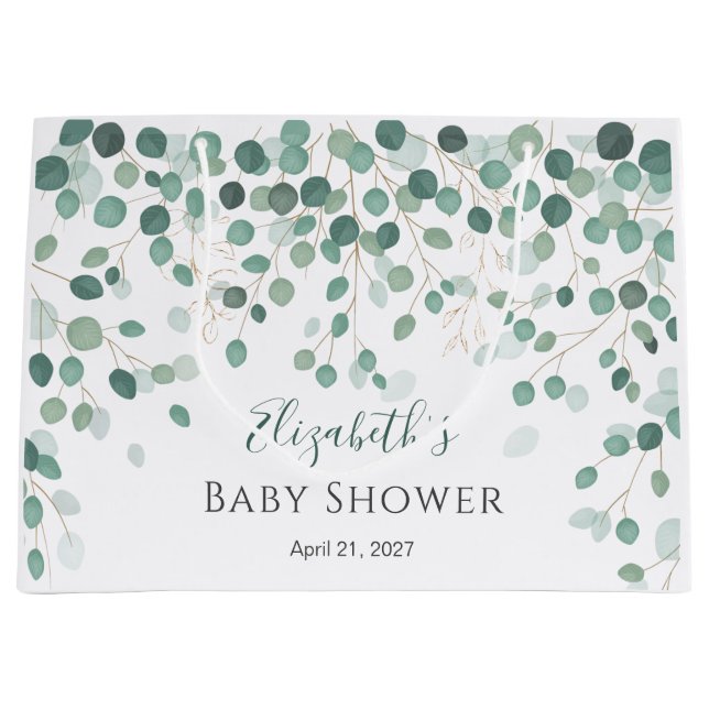 Grand Sac Cadeau Baby shower Feuille d'or Eucalyptus Foliage (Devant)