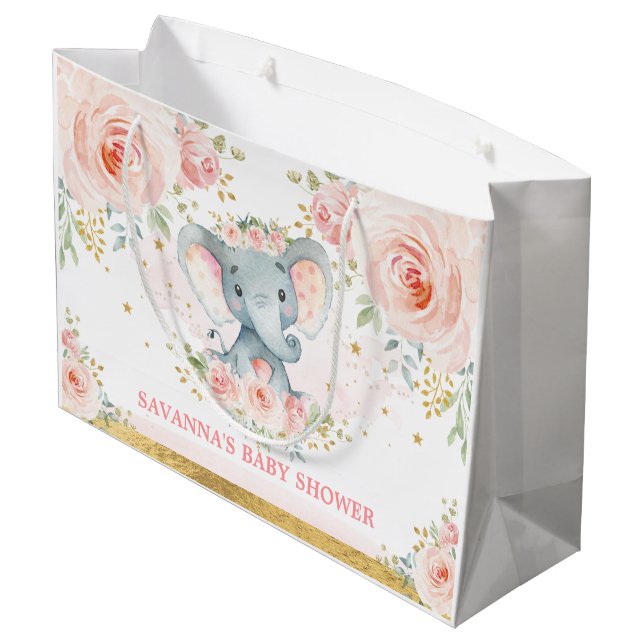 Grand Sac Cadeau Baby shower floral féminin Blush Elephant (Dos Angle)