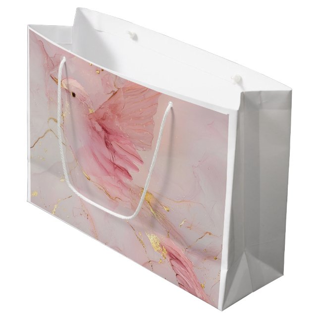 Grand Sac Cadeau Baby shower Gold Blush Pink Birds (Devant Angle)
