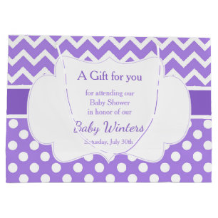 Grand Sac Cadeau Baby shower pourpre Chevron et blanc Pois