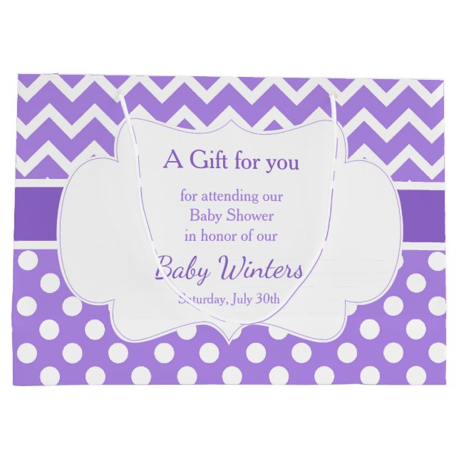 Grand Sac Cadeau Baby shower pourpre Chevron et blanc Pois (Dos)