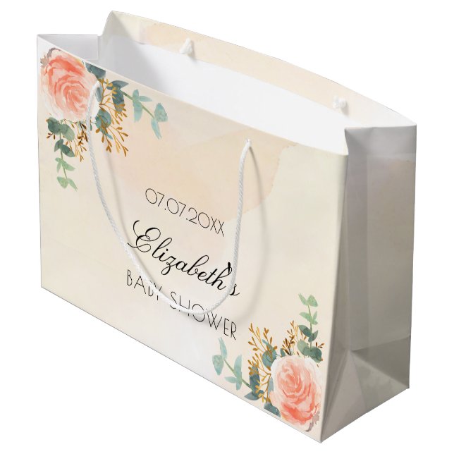 Grand Sac Cadeau Baby shower rose or fleuri eucalyptus (Dos Angle)