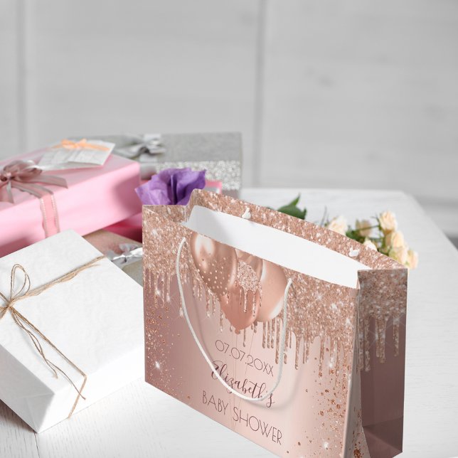 Grand Sac Cadeau Baby shower rose or rousse parties scintillant gou (Créateur téléchargé)