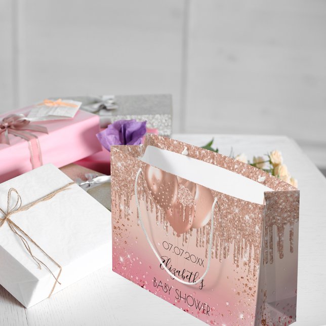Grand Sac Cadeau Baby shower rose rose rose or parties scintillant  (Créateur téléchargé)