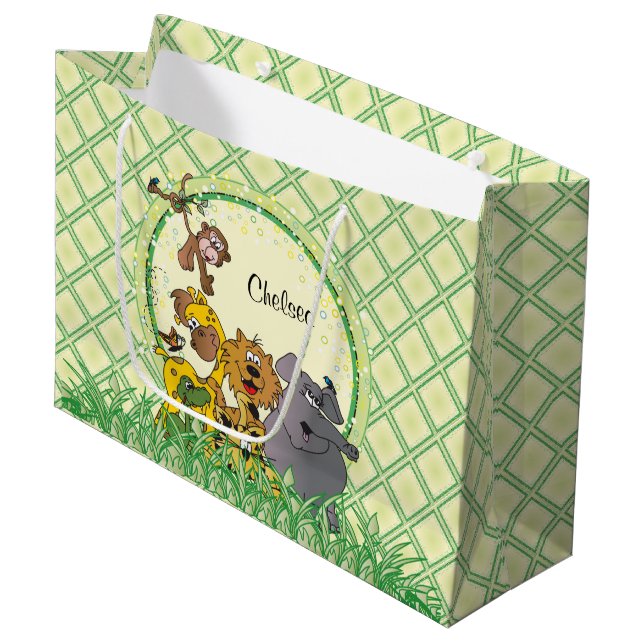 Grand Sac Cadeau Baby shower Safari Jungle Baby Animaux (Devant Angle)
