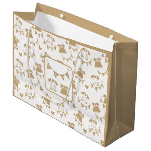 Grand Sac Cadeau Baby shower Sexe Neutre Brown et blanc