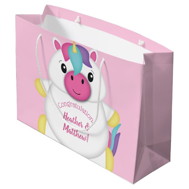 Grand Sac Cadeau Baby shower Unicorne rose (Dos Angle)