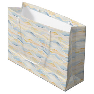 Grand Sac Cadeau Baby Shower Vagues Bleues Crème Pêche