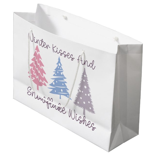 Grand Sac Cadeau Baisers d'hiver et wis de flocon (Devant Angle)