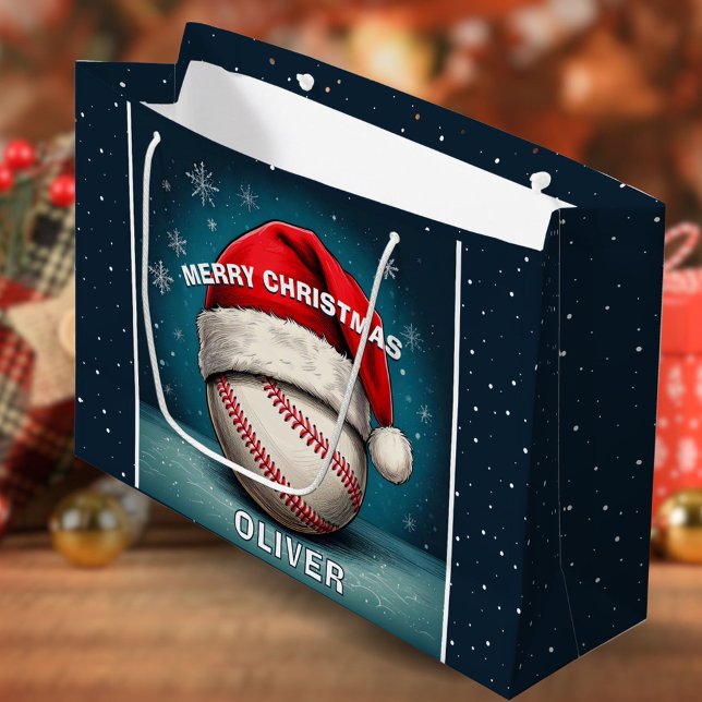 Grand Sac Cadeau Bal de baseball Rouge Père Noël (Créateur téléchargé)