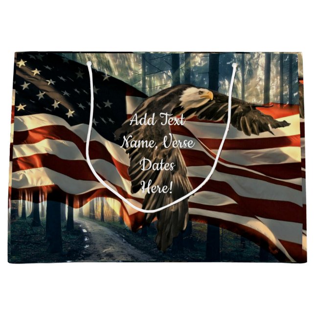 Grand Sac Cadeau Bald Eagle Drapeau américain Country Road (Devant)