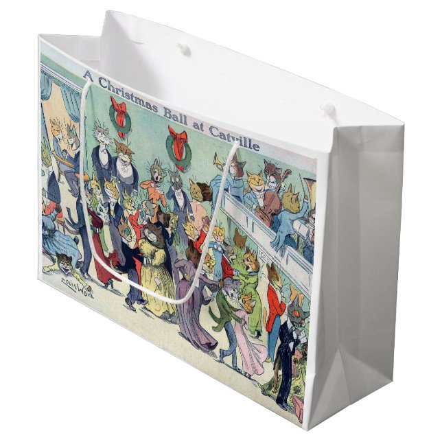 Grand Sac Cadeau Balle de Noël à Catville, Louis Wain (Devant Angle)