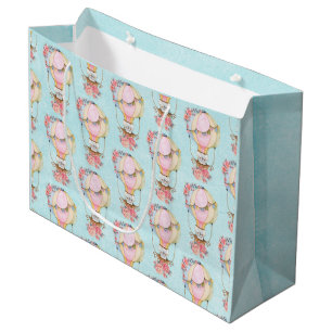 Grand Sac Cadeau Ballons d'air chaud mignon avec Motif d'aquarelle