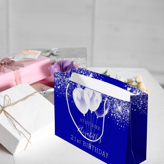 Grand Sac Cadeau Ballons de parties scintillant bleu royal (Créateur téléchargé)