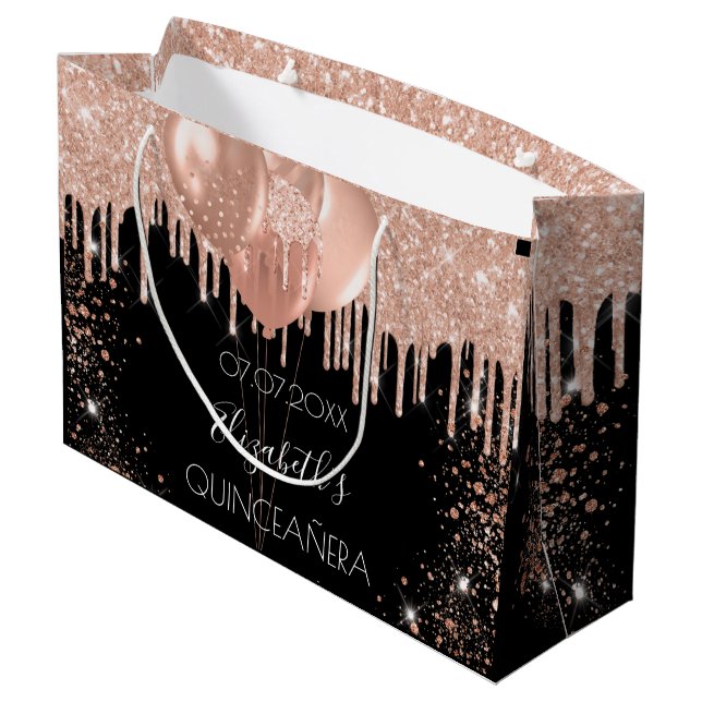Grand Sac Cadeau Ballons d'or rose noir Quinceanera (Dos Angle)