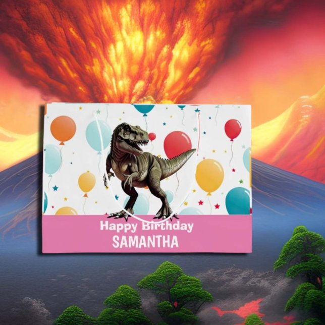 Grand Sac Cadeau Ballons du parti rose dinosaure (Créateur téléchargé)