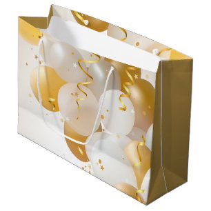Grand Sac Cadeau Ballons or et blanc