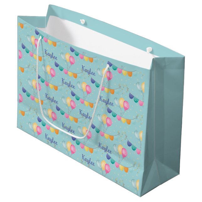 Grand Sac Cadeau Balloons d'anniversaire Étoiles et Parties scintil (Devant Angle)