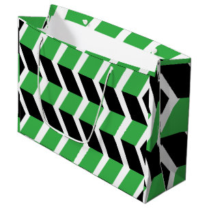 Grand Sac Cadeau Bande de Chevron Vert Noir