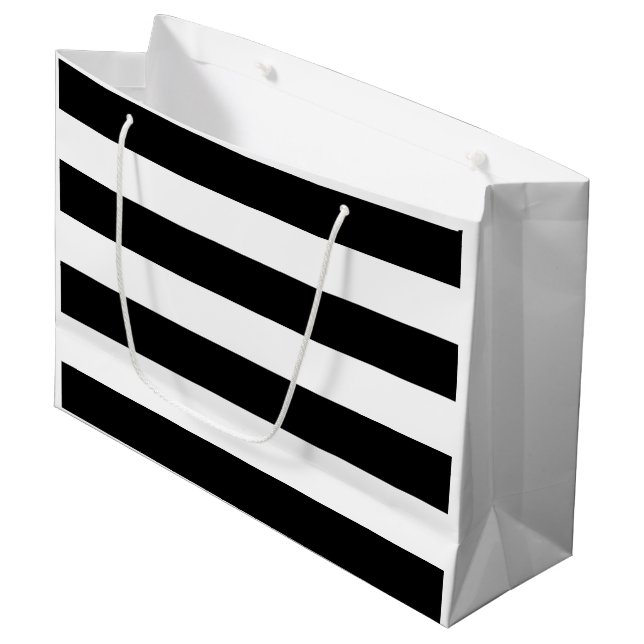 Grand Sac Cadeau Bande Fête des mariées noire et blanche (Devant Angle)