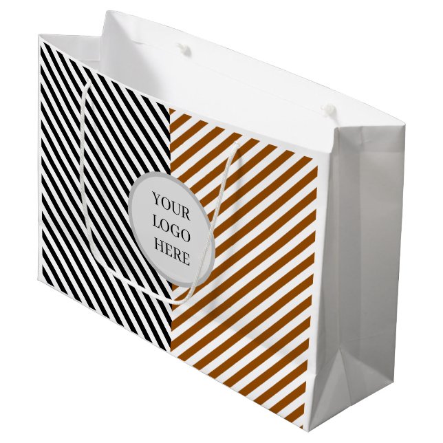Grand Sac Cadeau bande noire et brune avec logo (Devant Angle)