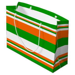 Grand Sac Cadeau Bandes vertes, blanches et orange