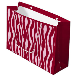 Grand Sac Cadeau Bandes zébrées - Bourgogne et rose