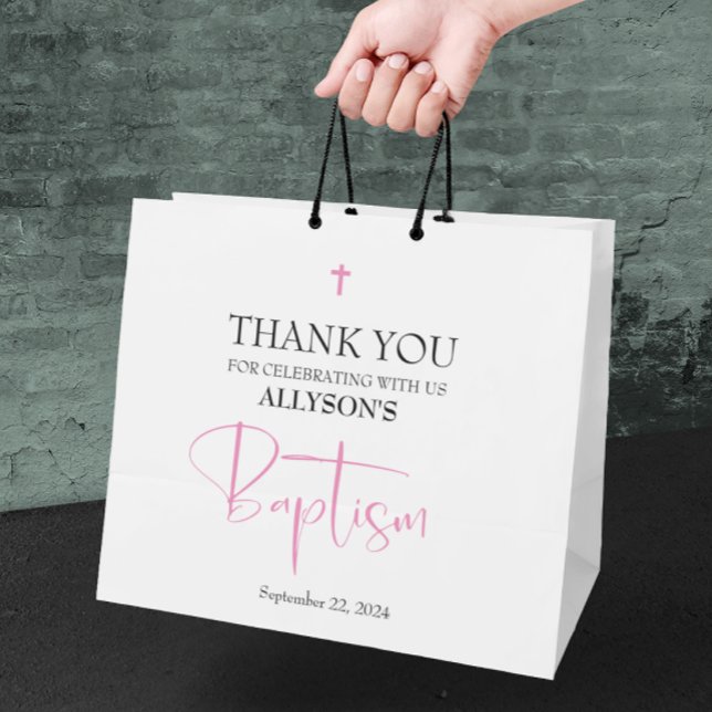 Grand Sac Cadeau Baptême de fille rose (Créateur téléchargé)