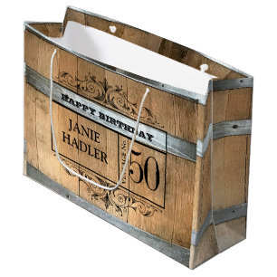 Grand Sac Cadeau Baril de Whisky Rustique 50e Anniversaire
