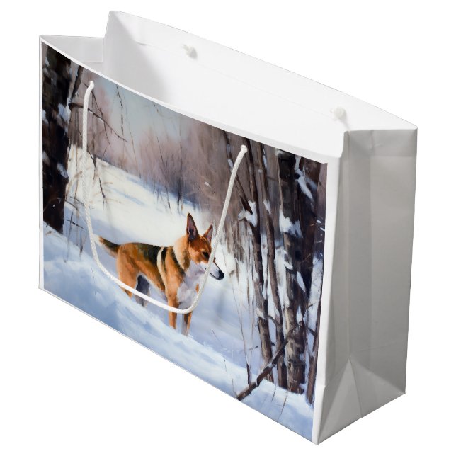 Grand Sac Cadeau Basenji Laisser neiger Noël (Devant Angle)